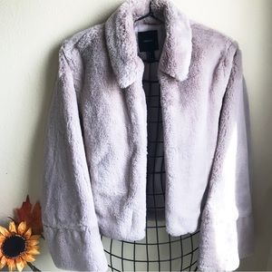 Forever 21 Faux Fur Jacket | Light Beige-Blush Pink Coat | Collar & Bell Sleeves